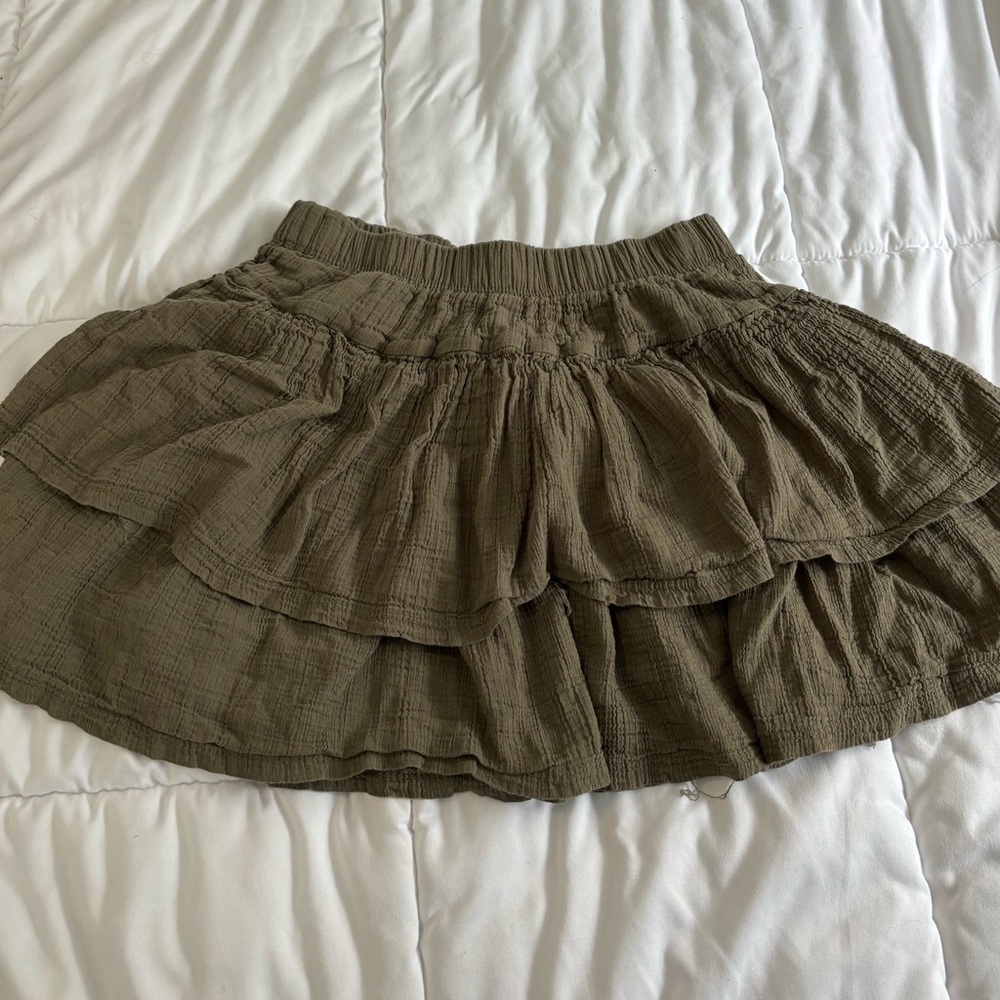 green short flowy mini skirt